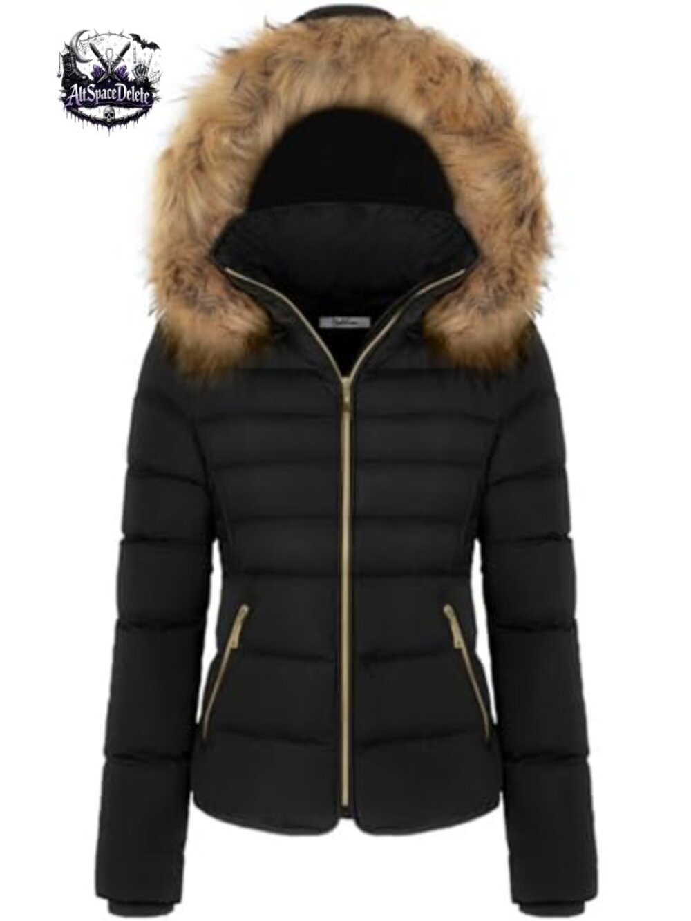 Womens Faux Fur Hooded Quilted Puffer Winter Jacket Fleece Lined